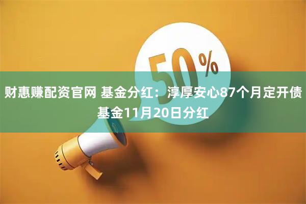 财惠赚配资官网 基金分红：淳厚安心87个月定开债基金11月20日分红